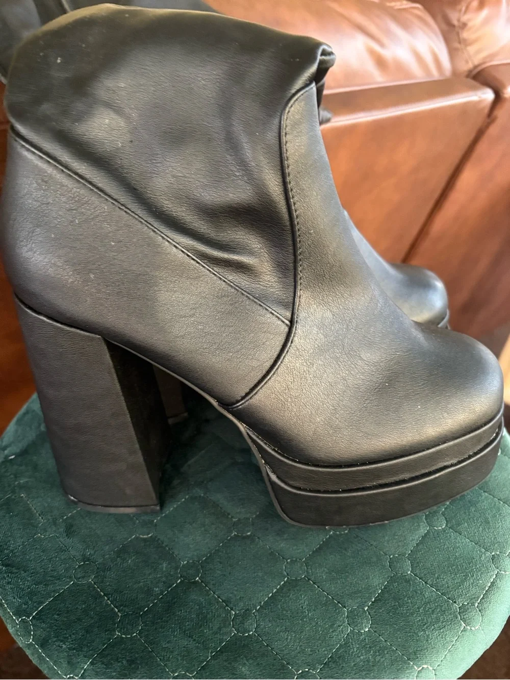 Women’s Long Black Platform Boots with Block Heel